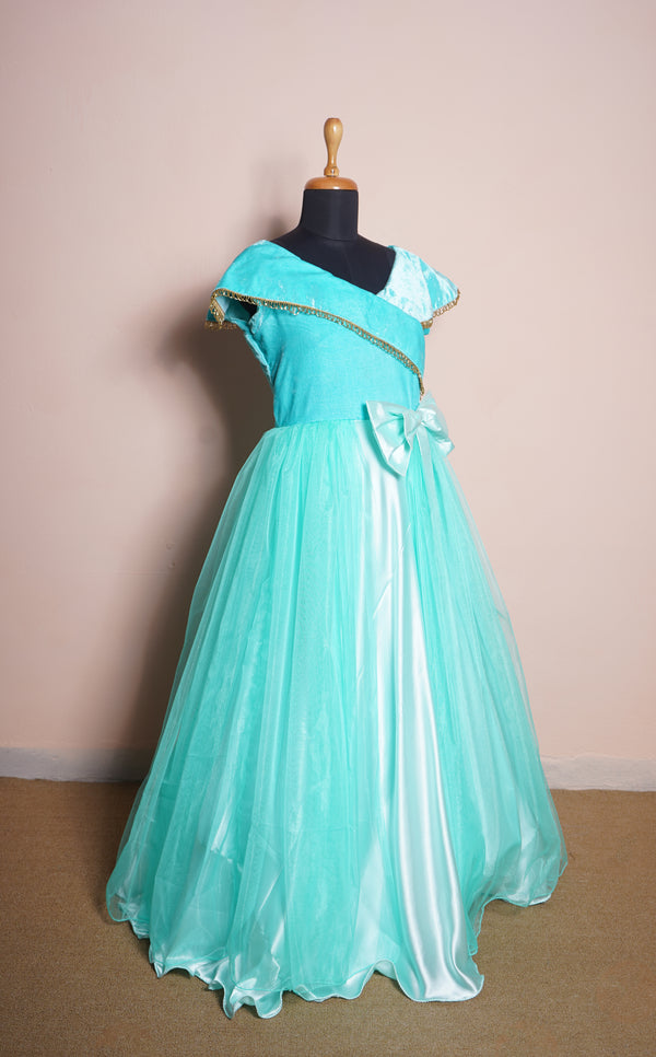Aqua Green Velvet Women Reception Dress