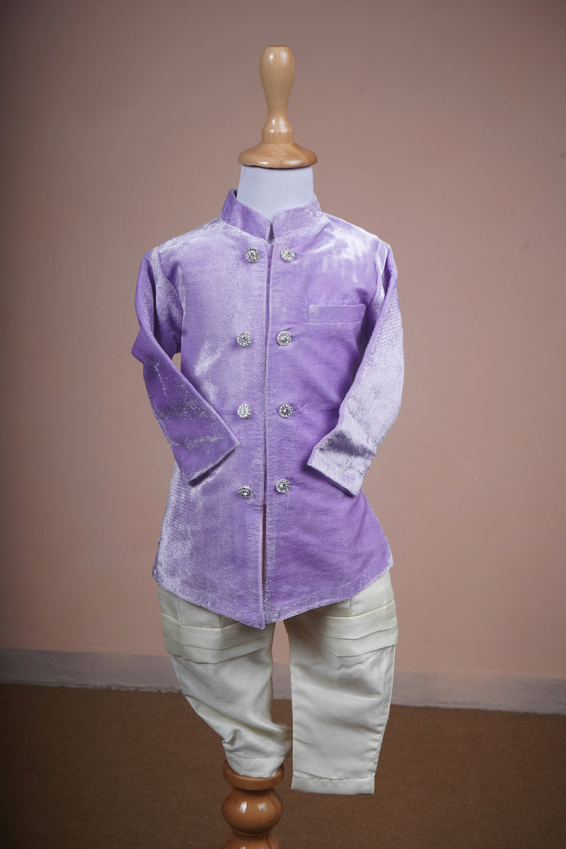 Lavender Velvet and Silver Rawsilk Boy Kid Birthday Suit