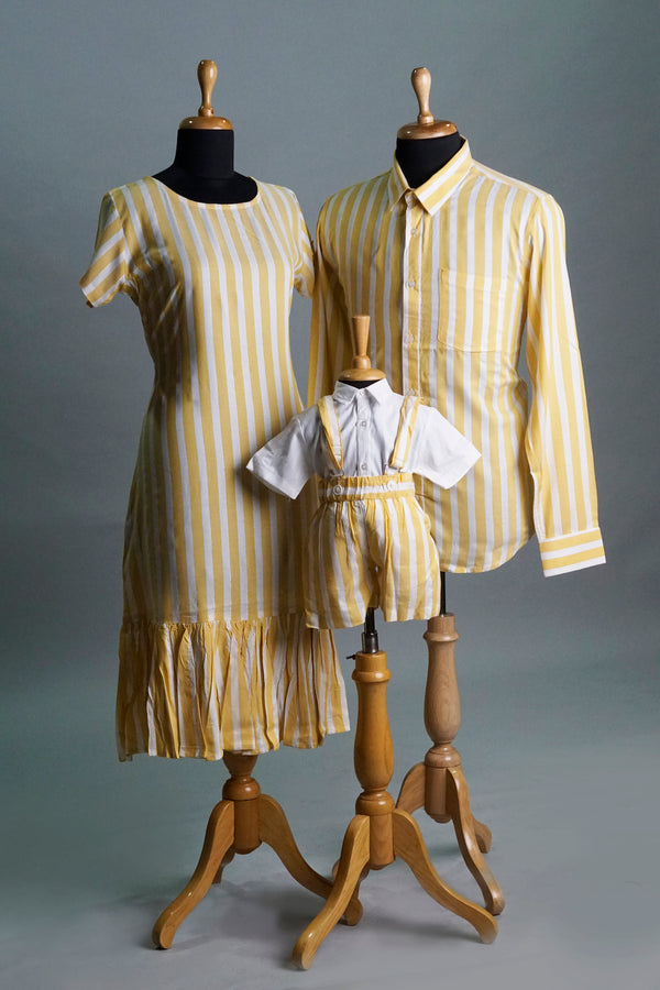 Yellow White Striped Family Combo Matching Set