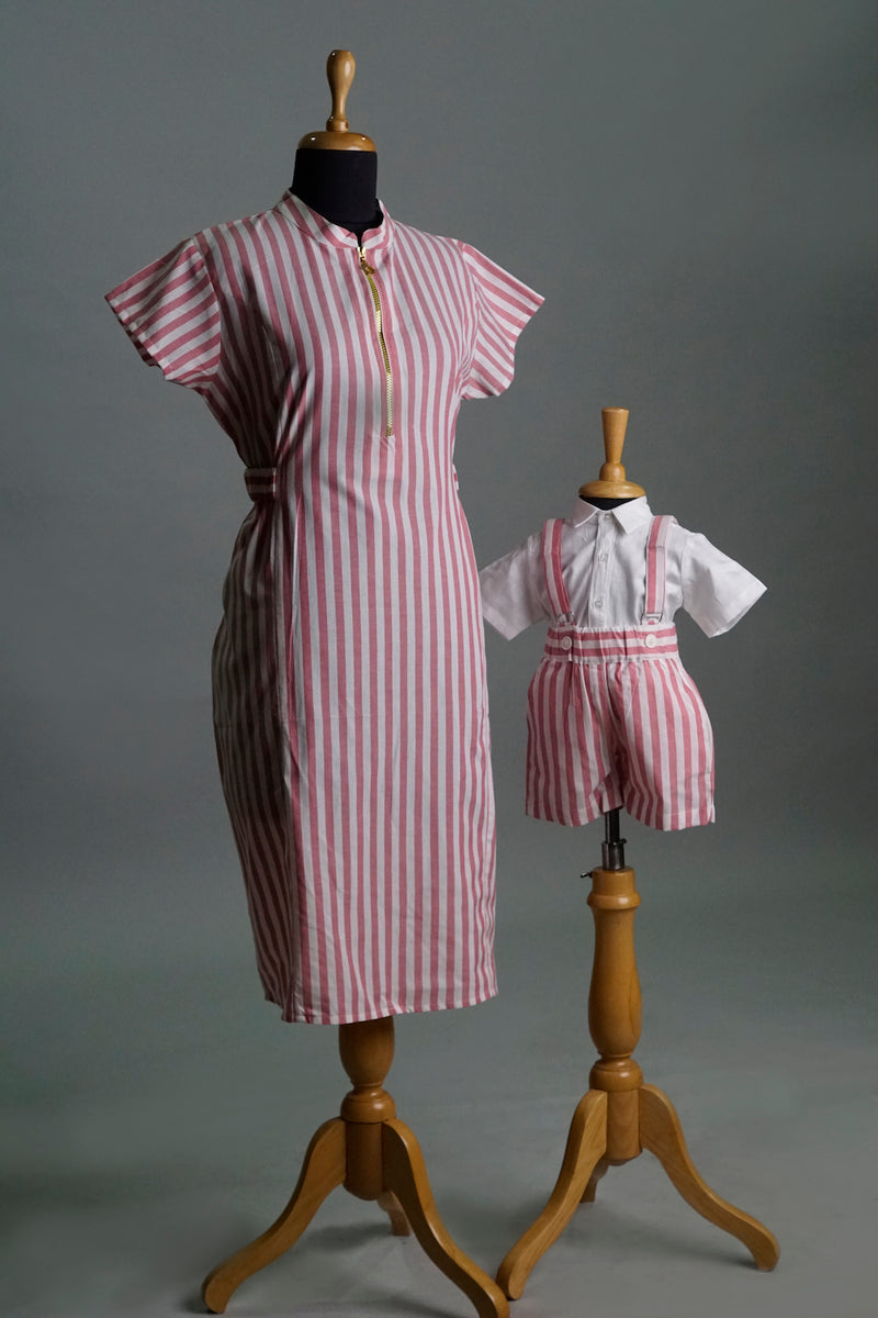 Red White Striped Mom & Son Matching Set