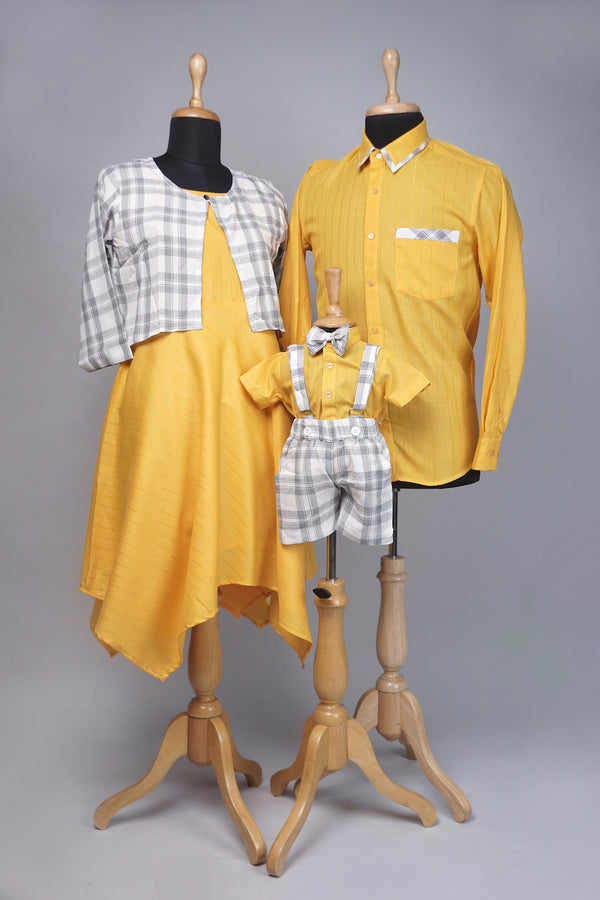 Yellow with White Striped Casual Family Combo Matching Set