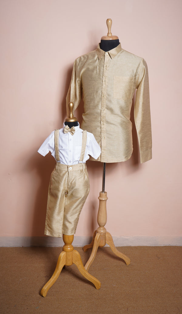 Gold Rawsilk and White Shirt Dad and Son Combo