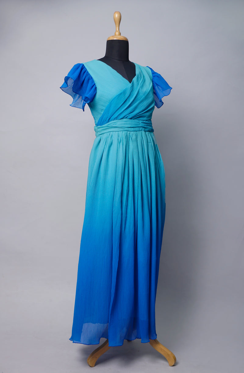 Green with Blue Ombre Printed Women Dress – Anveshana Clothing