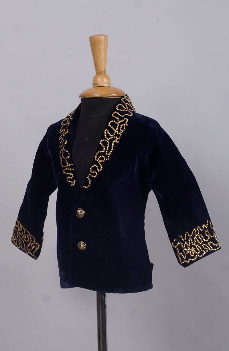 Navy Blue with Gold Work in Collar Boy's Birthday Suits