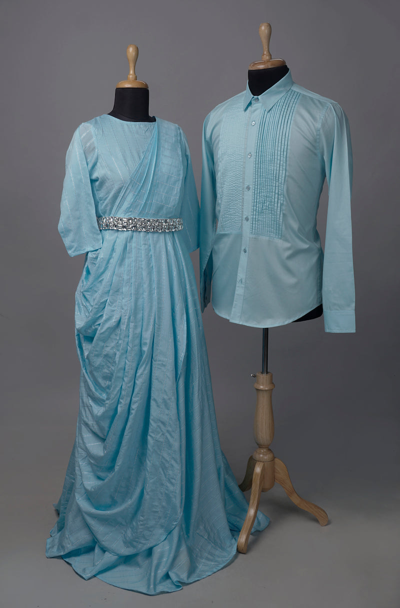 Aqua Blue Couple Matching Sets Anveshana Clothing Aqua Blue Couple Matching Sets Anveshana Clothing