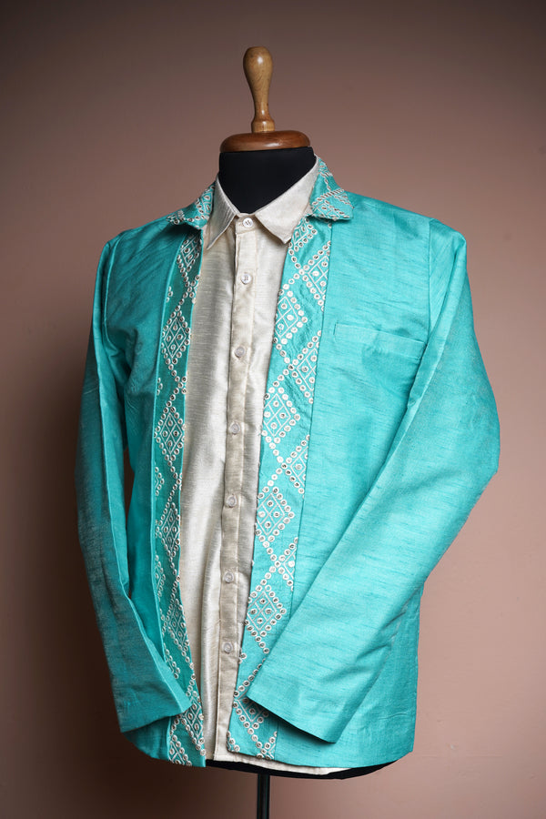 Embroidered Glass Fabric and Rawsilk Mens Suit