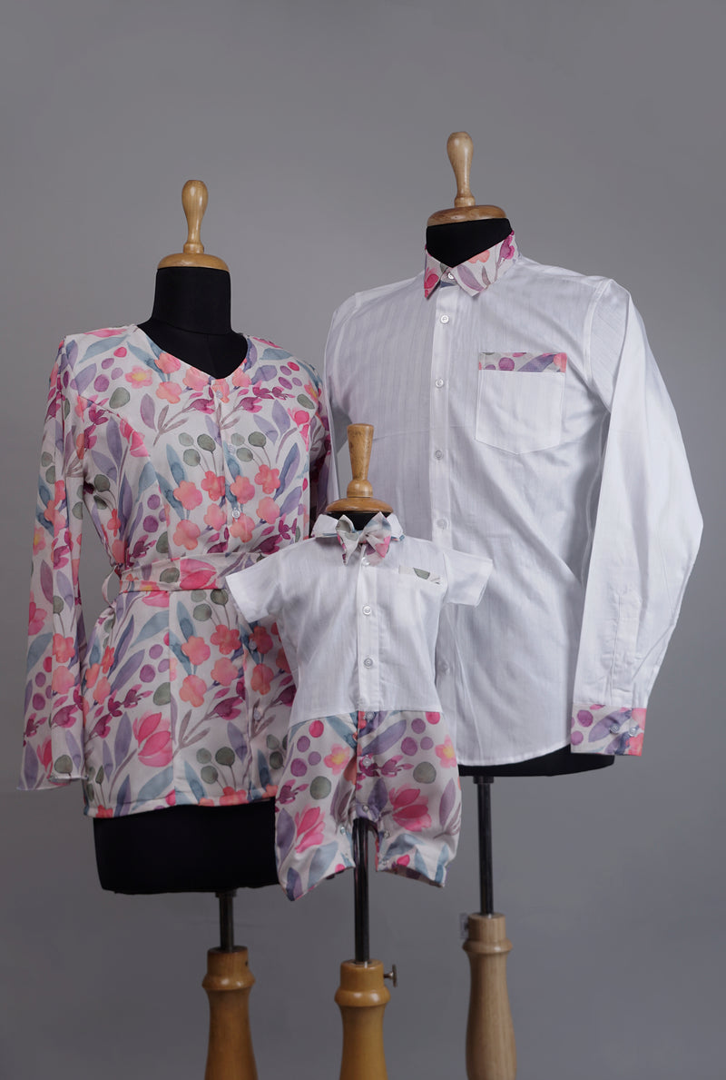 Pink & White Georgette Family Combo Matching Set