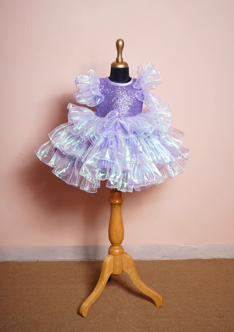 Lavender Plain Sequin and Glass Organza Girl kid Birthday Dress