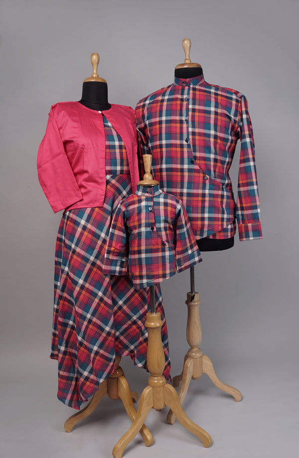 Pink with Checked Family Combo Matching Set