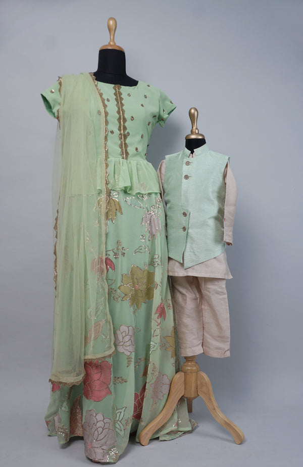 Mint Green with Sandal Grand Mom and Son Combo Matching Set