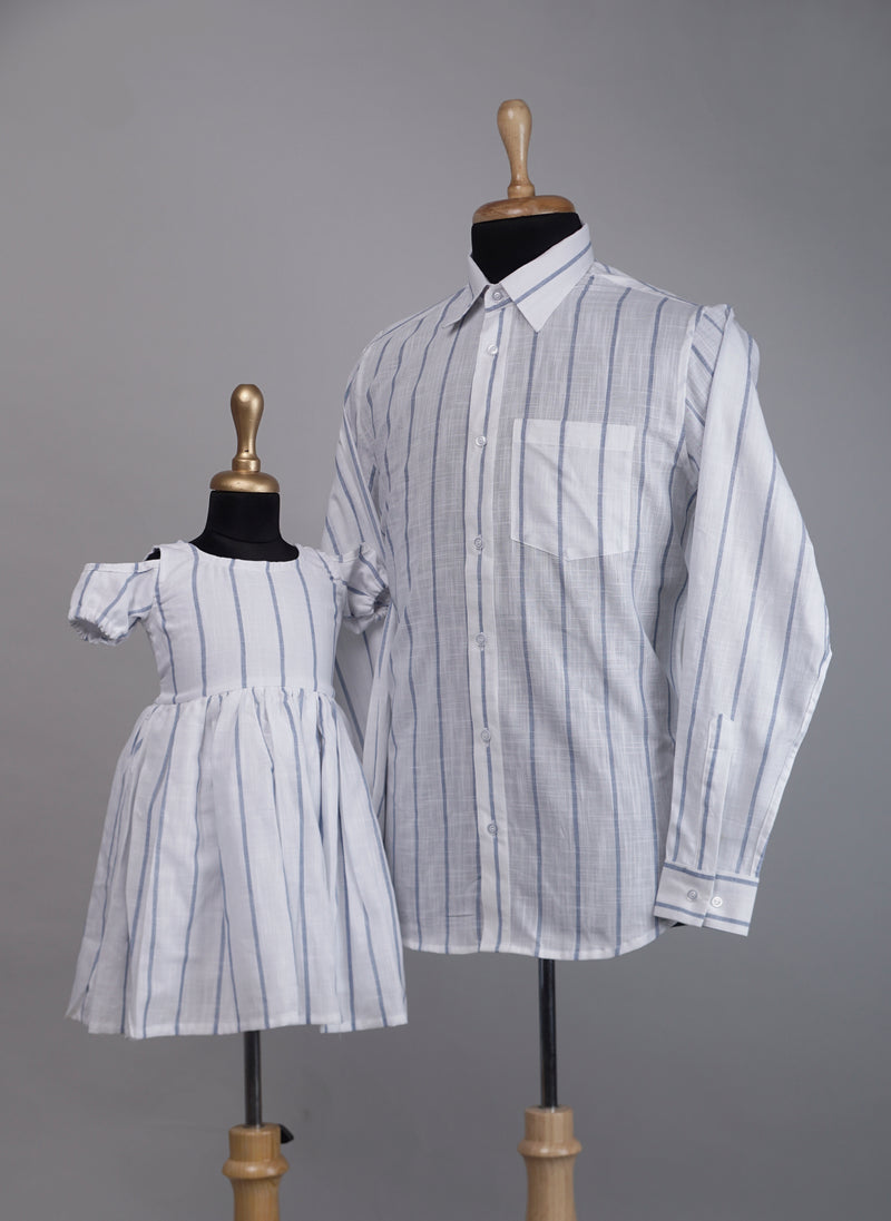 Blue with White Stripe  Dad and Daughter Combo Matching Set