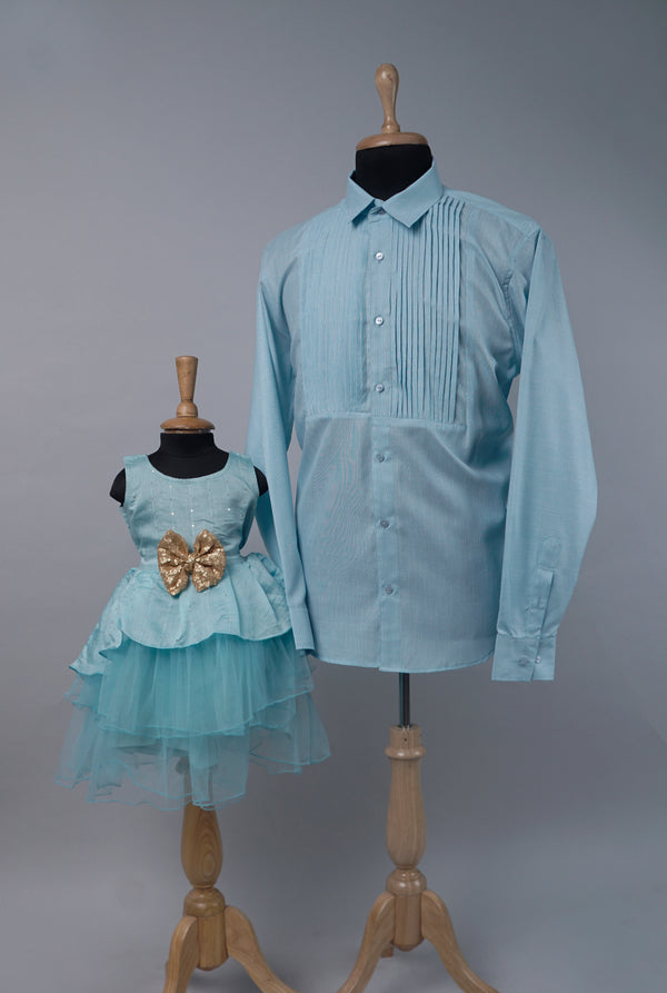 Light Blue Theme Dad and Daughter Combo Matching Set