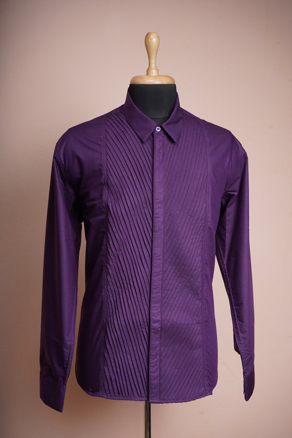 Purple Shirting Fabric Mens Pleated Shirt