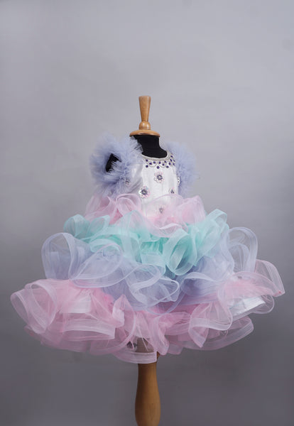 Multicolour Embroidered Girl's Birthday Gowns