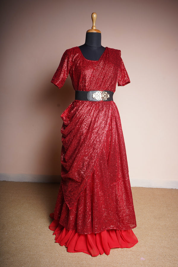 Plain Red Sequin Womens Reception Dress