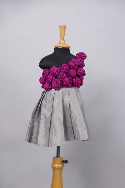 Purple with Grey Hand Made Flower Girl Birthday Gown