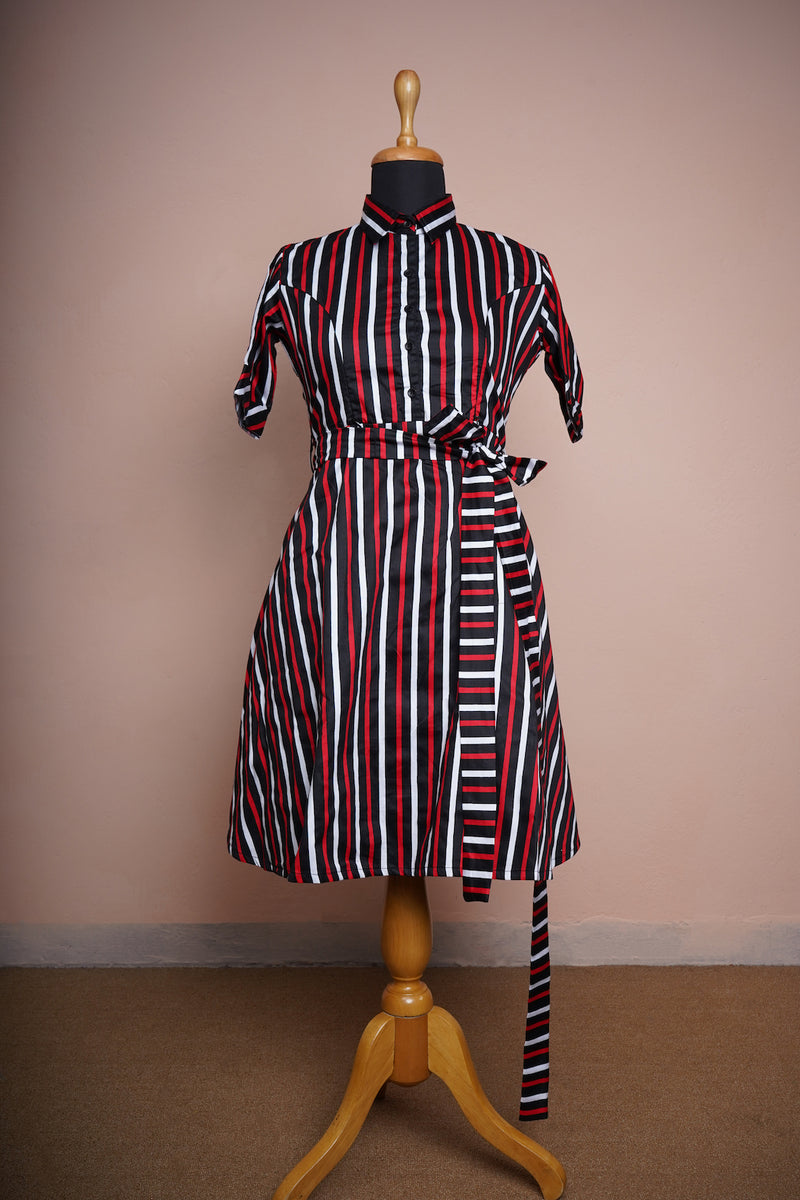 Black and Red Stripes Womens Cotton Feeding Dress