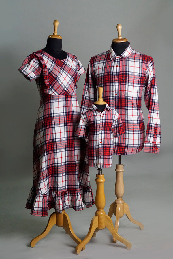 Red Checked Family Combo Matching Set