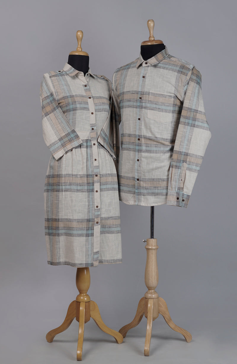 Beige Checked Couple Combo Matching Set