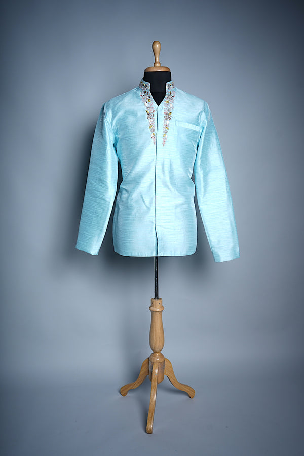 Sky Blue Rawsilk with Speacial Embroidery work in Mens Reception Dress