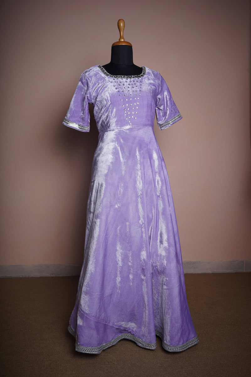 Lavender Velvet with Special Stone Patch in Womens Reception Wear