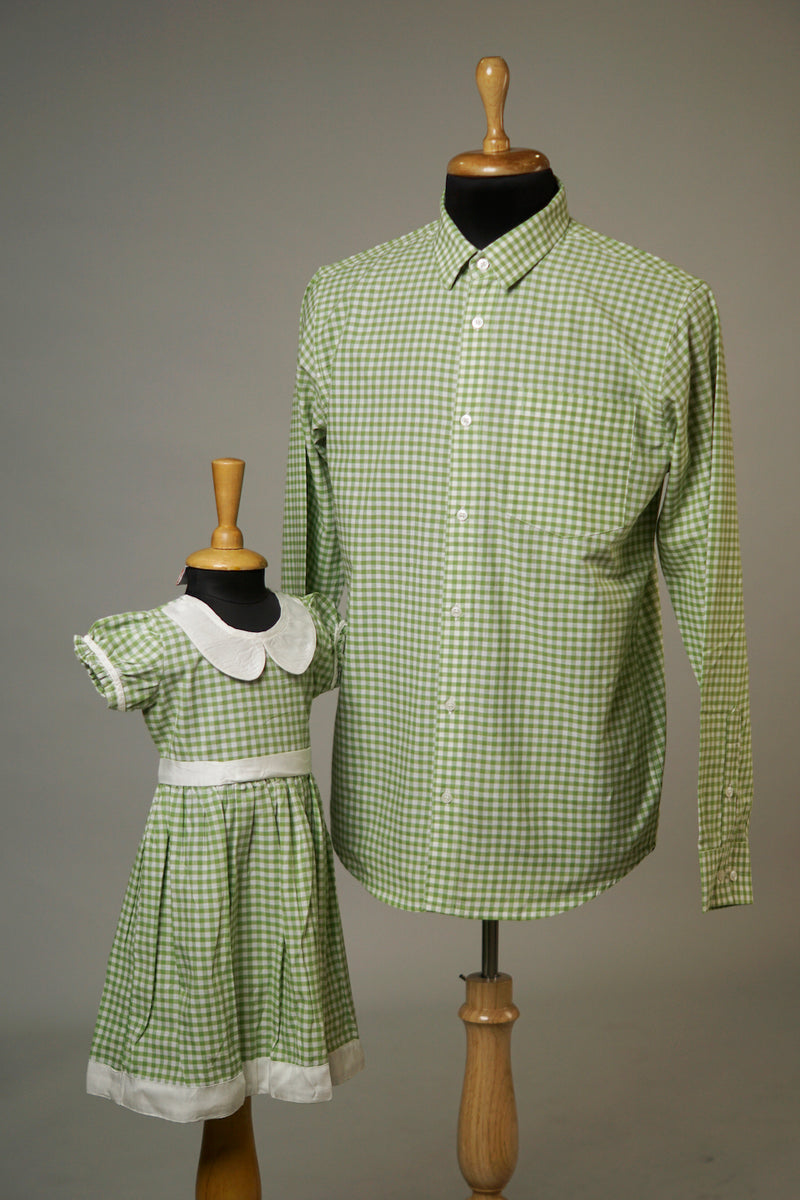 Green Small Checked Dad & Daughter Combo Matching Set