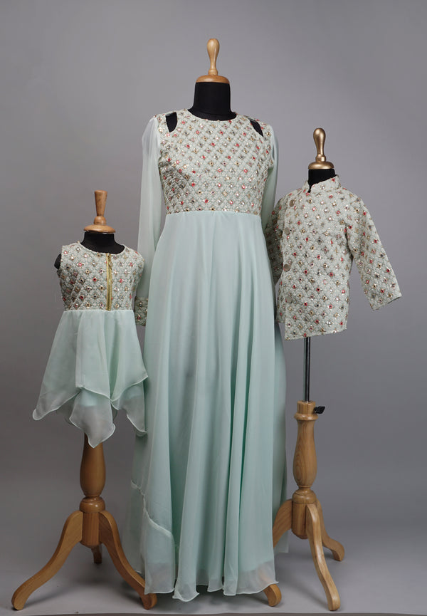 Green Reception Wear Family Combo Matching Set