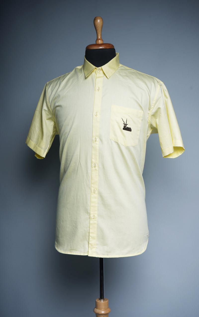 Light Yellow Carvet Mens Shirt with Special Embroidery Pocket Work