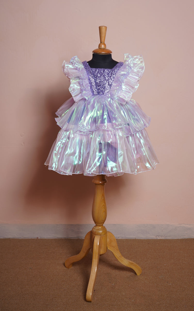 Light Pink Silk Organza and Lavender Plain Sequin Girl Kid Birthday Dress