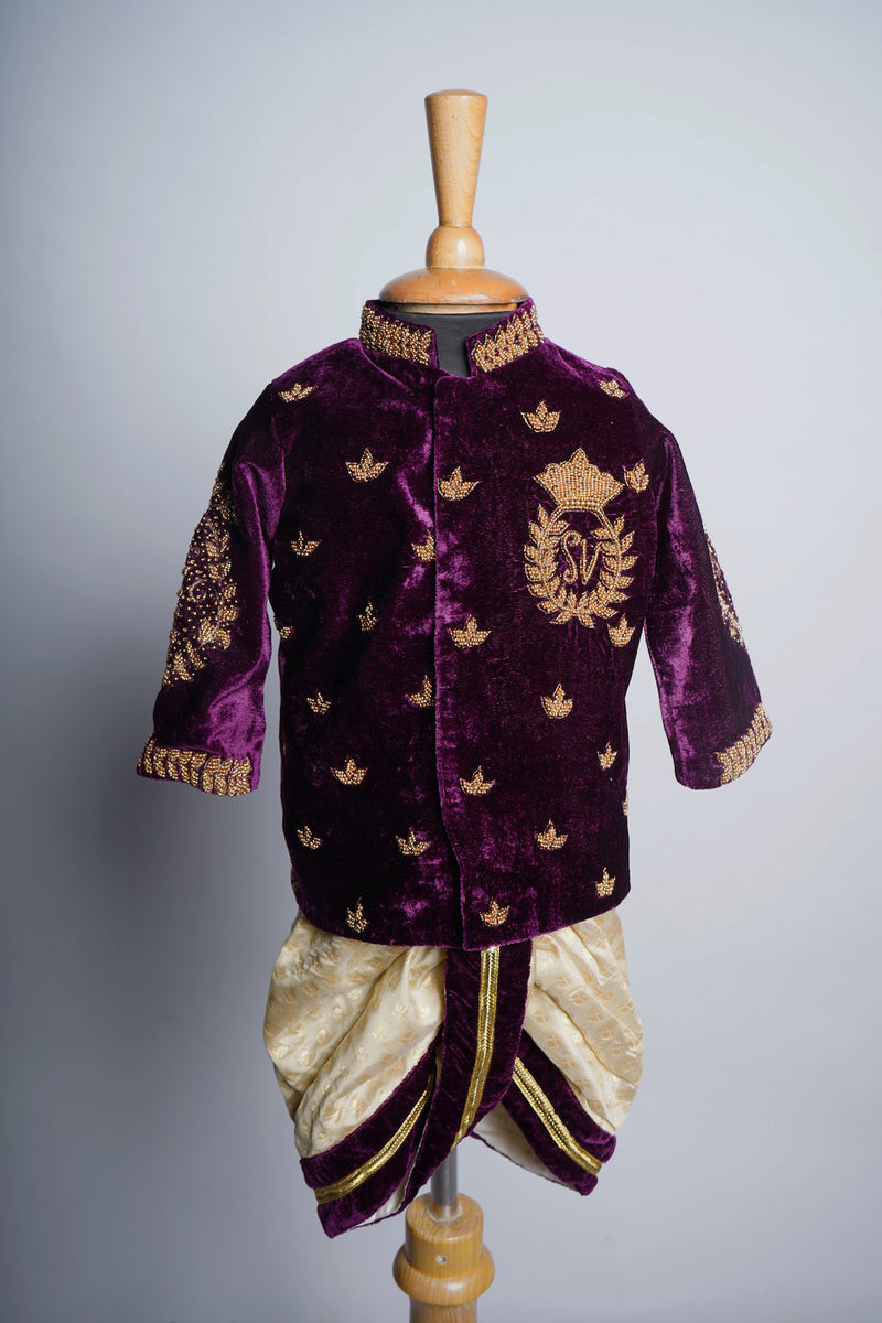 Purple Velvet with Speacial Embroidery work in Boy Kid Dress