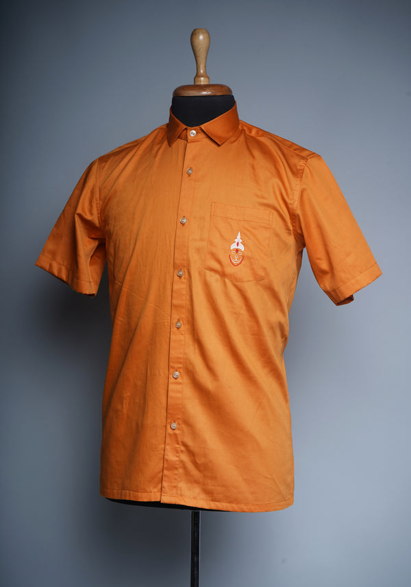 Orange Carvet Mens Shirt with Special Embroidery Pocket Work