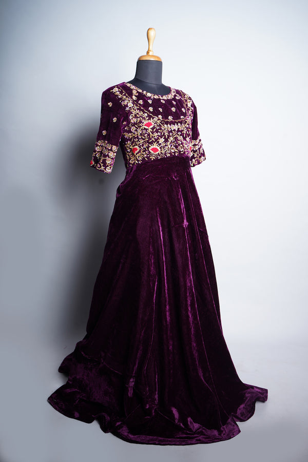 Purple velvet with Speacial Embroidery work in Women Dress