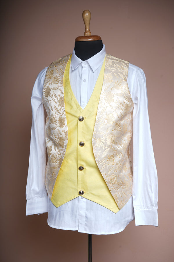 Yellow Jaquard and White Cotton Shirt Mens suits
