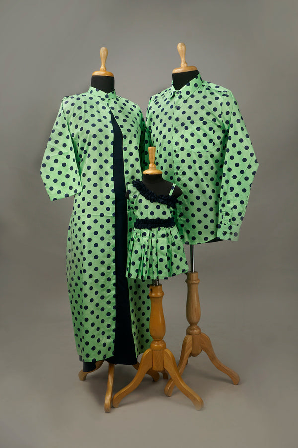 Green With Bule Dot Family Combo Matching Set