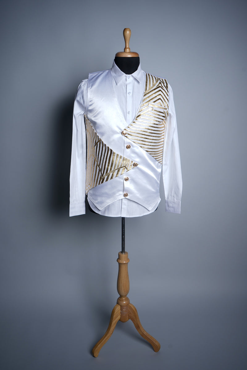 White Satin and Gold Striped Kali win Mens Wedding Suits