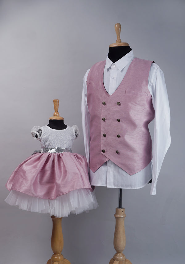 Pink with White Semi Grand Dad and Daughter Combo Combo Matching Set