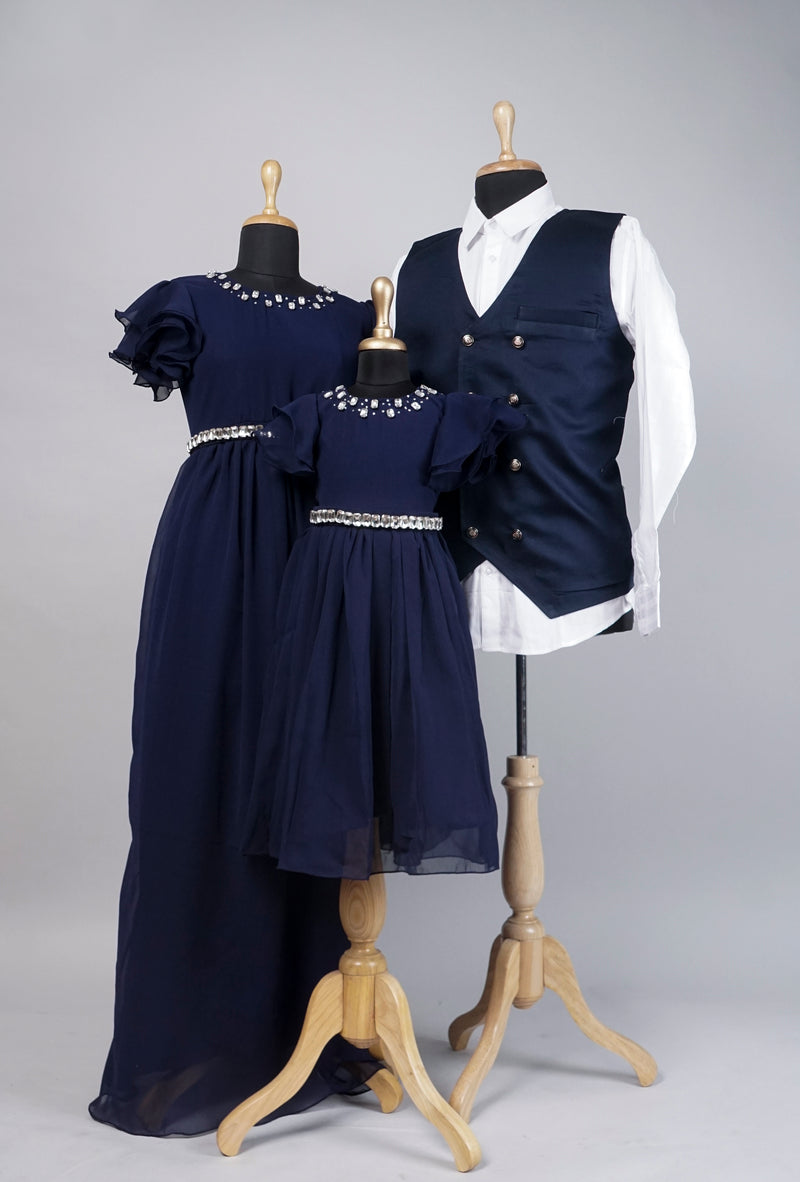 Navy Blue With White Formal Family Combo Matching Set