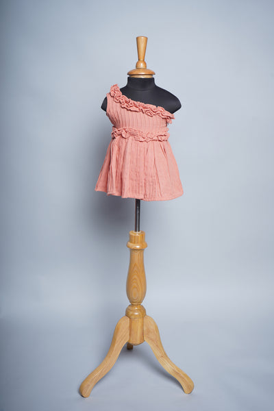 Orange Striped Cotton Girl kid Gathering Wear