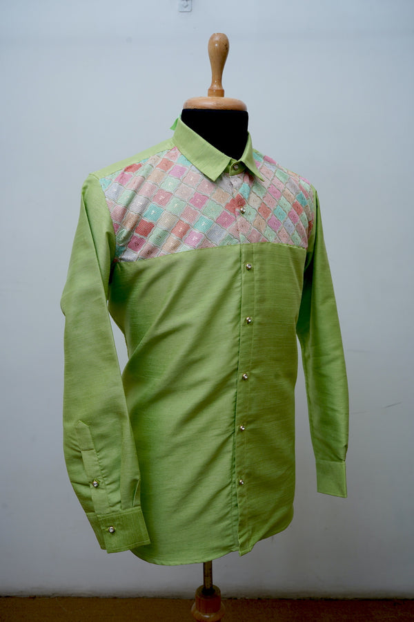 Embroidered Multi Coloured and Green Designer Shirt