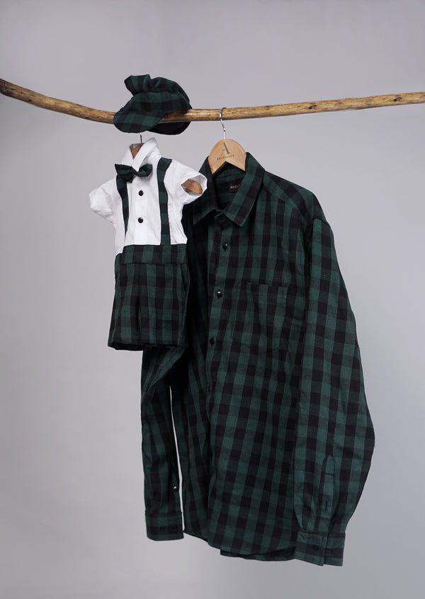 Green with Black Checked Dad and Son Combo Matching Set