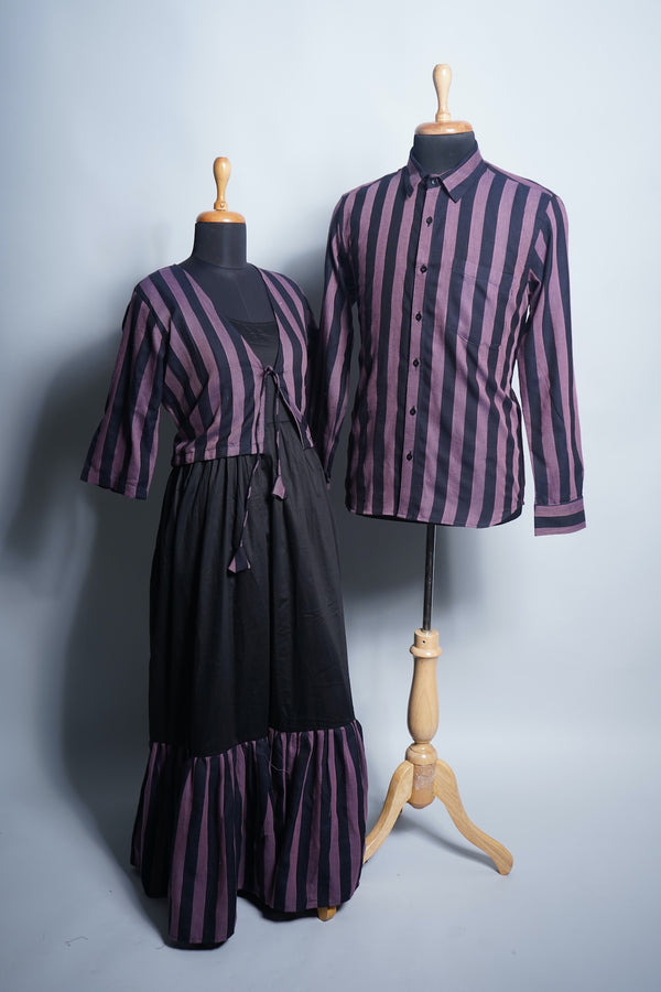 Black and Purple Stripes cotton Couple Clothing