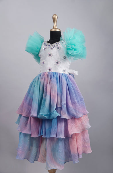 Multicolour Embroidered Girl's Birthday Gowns