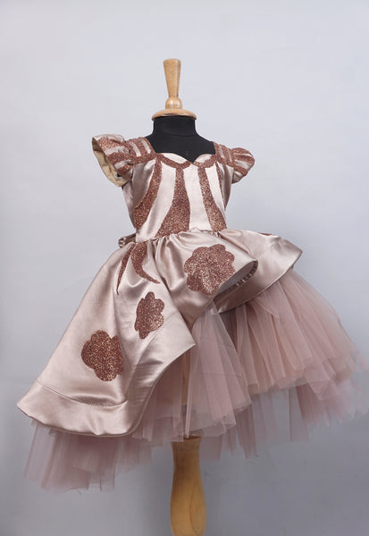 Gold Giltter Work Girl's Custom Made Dresses