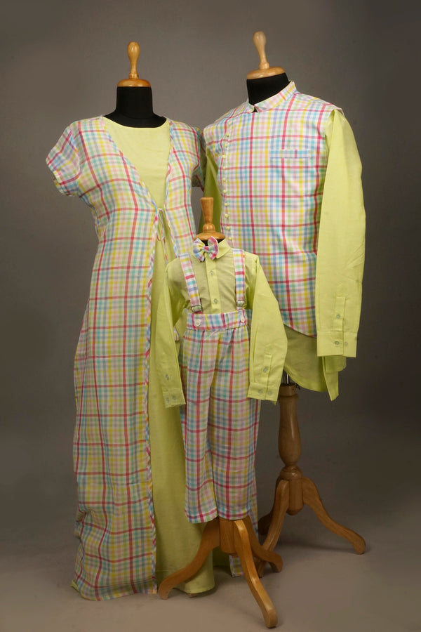 Multi Color Checked Neon Family  Combo Matching Set