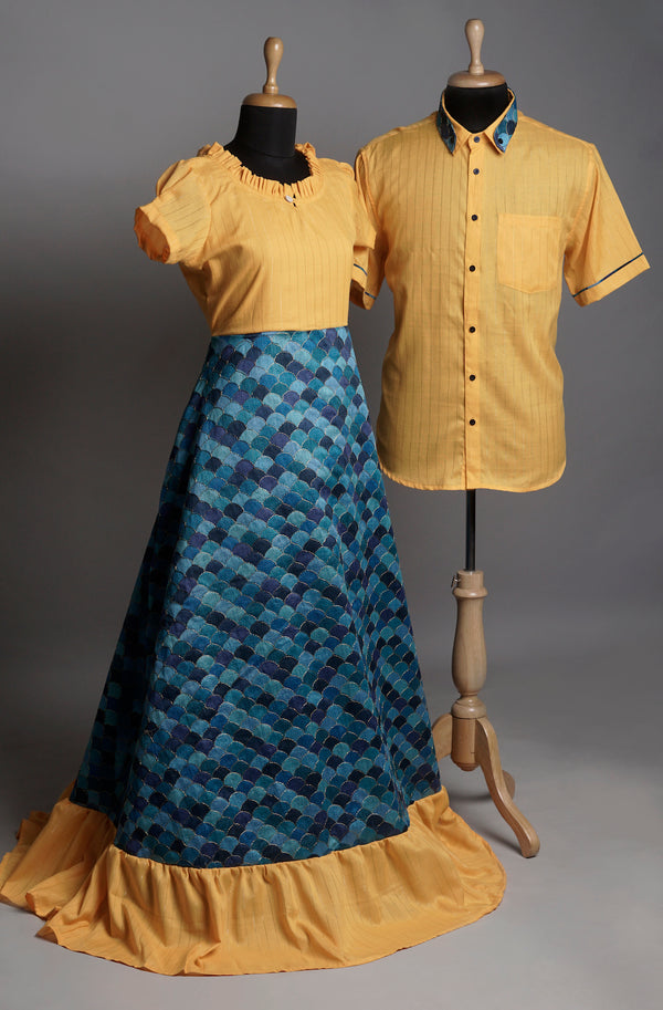 Yellow With Fish Scale Fabric Couple Combo Matching Set