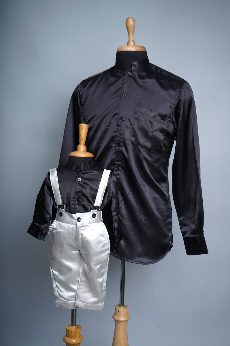 Black and Silver Satin Dad and Son Combo