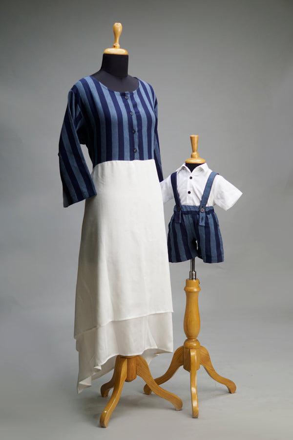 Blue Striped Mom & Son Combo Matching Set
