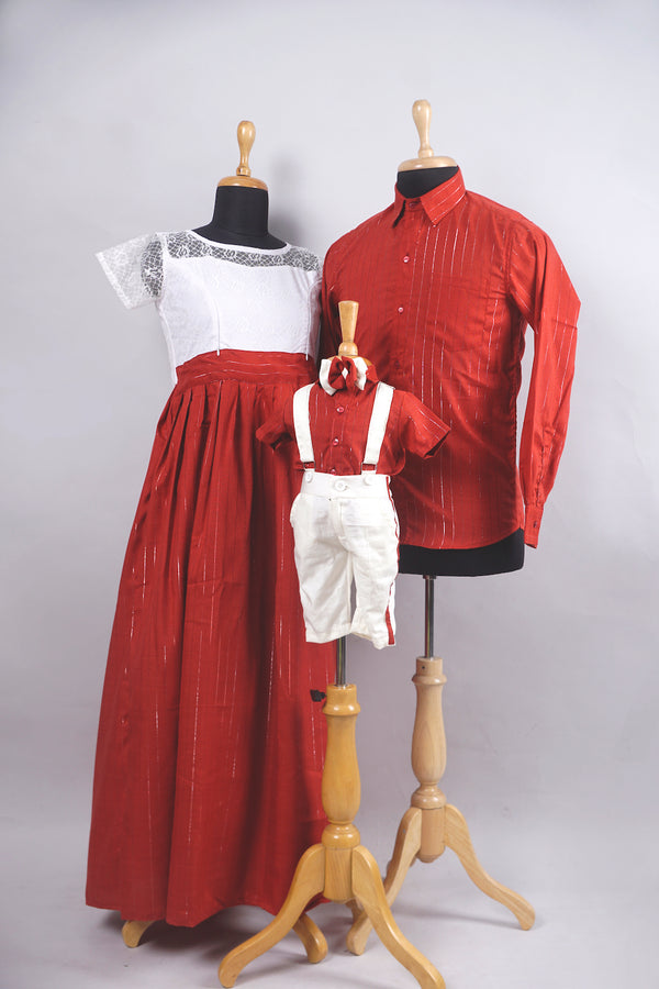 Red With White Semi Grand Family Combo Matching Set