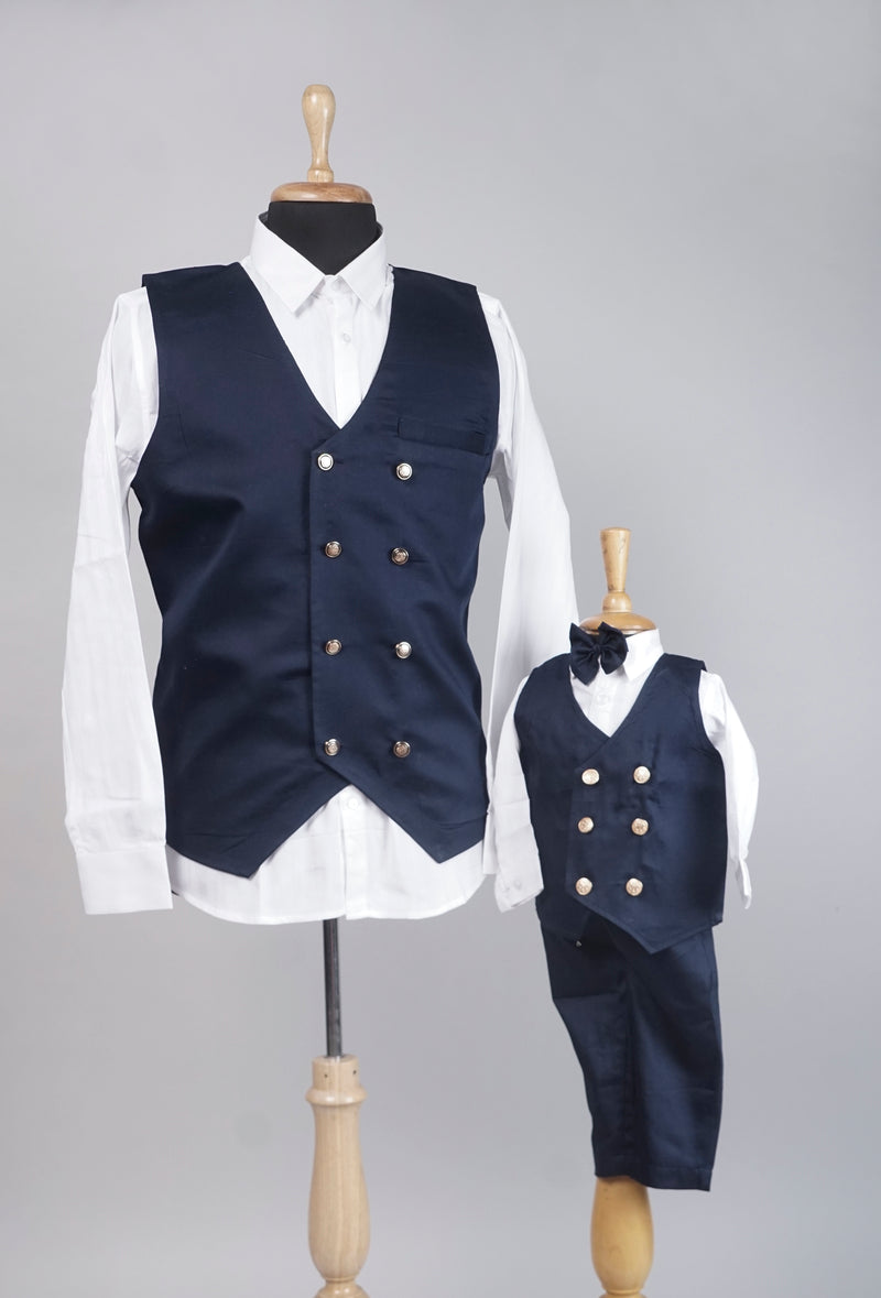 Navy Blue With White Formal Dad and Son Combo Matching Set