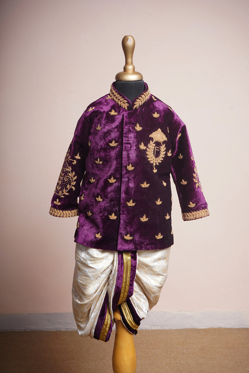 Purple Velvet with Speacial Embroidery work in Boy kid Birthday Dress